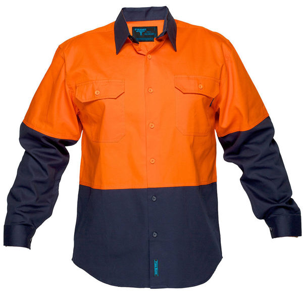 MS901-Hi-Vis-Two-Tone-Regular-Weight-Long-Sleeve-Shirt-Orange-Navy