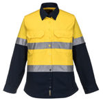 ML808-Ladies-2Tone-Lightweight-Long-Sleeve-Shirt-with-Tape-Yellow-Navy