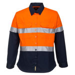 ML108-Ladies-2Tone-Regular-Weight-Long-Sleeve-Shirt-with-Tape-Orange-Navy