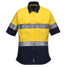 ML109-Ladies-2Tone-Regular-Weight-Short-Sleeve-Shirt-with-Tape-Yellow-Navy