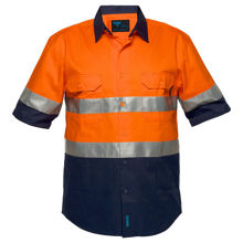 MA102-Hi-Vis-Two-Tone-Regular-Weight-SS-Shirt-Orange-Navy