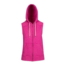 FZ77UN-Ladies-Junior-Heather-Sleeveless-Zip-Hoodies-Hot-Pink-Heather