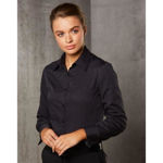 M8132-Women's Dobby Stripe Long Sleeve Shirt-Model