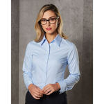 M8030L -Women's- Fine Twill- Long Sleeve Shirt-Blue- Model