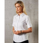 M8030S -Women's Fine Twill - Short Sleeve Shirt - White - Model
