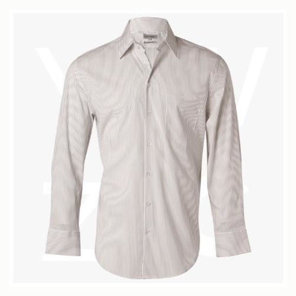 M7200L - Men's Ticking Stripe - Long Sleeve Shirt - White Gray