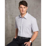 M7200S - Men's Ticking Stripe -Short Sleeve Shirt - Grey White - Model