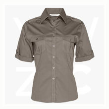 M8911-Women's-Short-Sleeve-Military-Shirt-Khaki