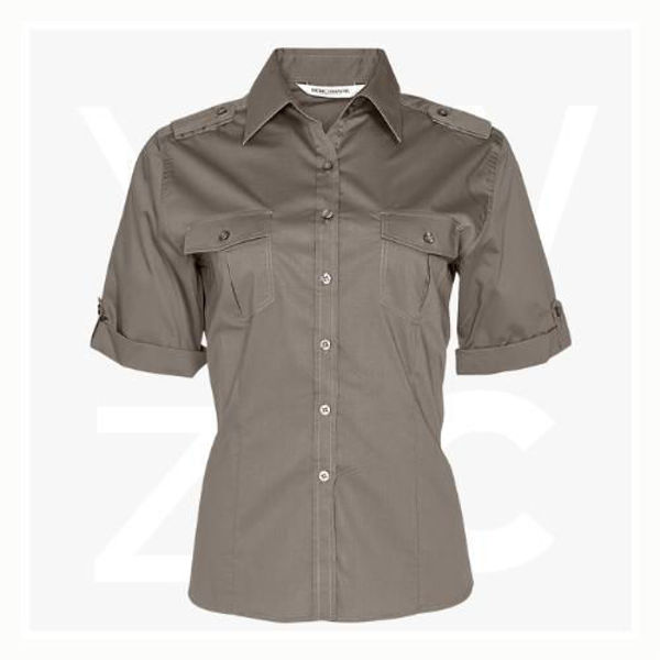 M8911-Women's-Short-Sleeve-Military-Shirt-Khaki