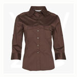 M8913-Women's-3/4-Sleeve-Military-Shirt-Mocha