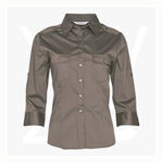 M8913-Women's-3/4-Sleeve-Military-Shirt-Khaki-Front