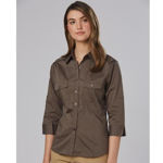 M8913-Women's-3/4-Sleeve-Military-Shirt-Khaki-Model