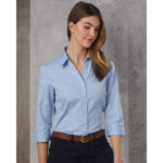 M8040Q-Women's-CVC-Oxford-3/4-Sleeve-Shirt-Model