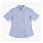 M8040S-Women's-CVC-Oxford-Short-Sleeve-Shirt-Blue-Front