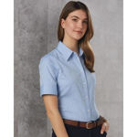 M8040S-Women's-CVC-Oxford-Short-Sleeve-Shirt-Model