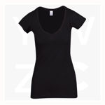 T918LD-Ladies-Raw-Cotton-Wave-V-Neck-Tee-Black