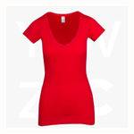 T918LD-Ladies-Raw-Cotton-Wave-V-Neck-Tee-Red