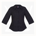 S004FQ-Ladies-3Q-Sleeve-Shirts-Black