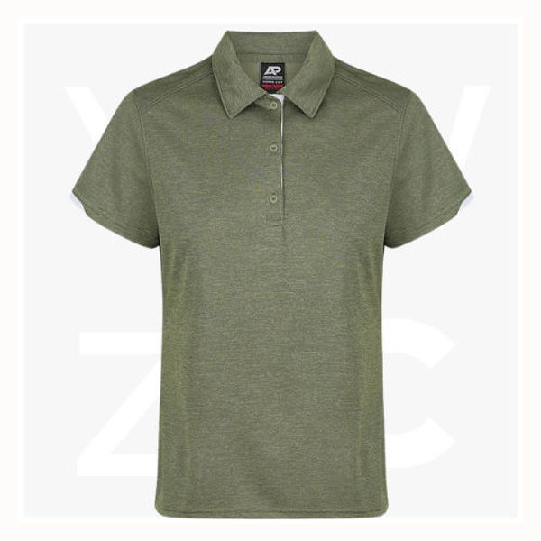 AP2317-Morris-Lady-Polos-ArmyGreen-White